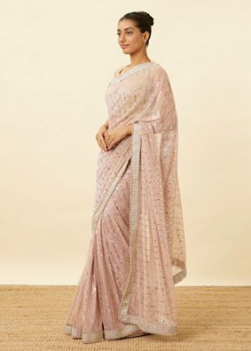 Lilac Saree with Mirror Work and Ornate Borders image number 3