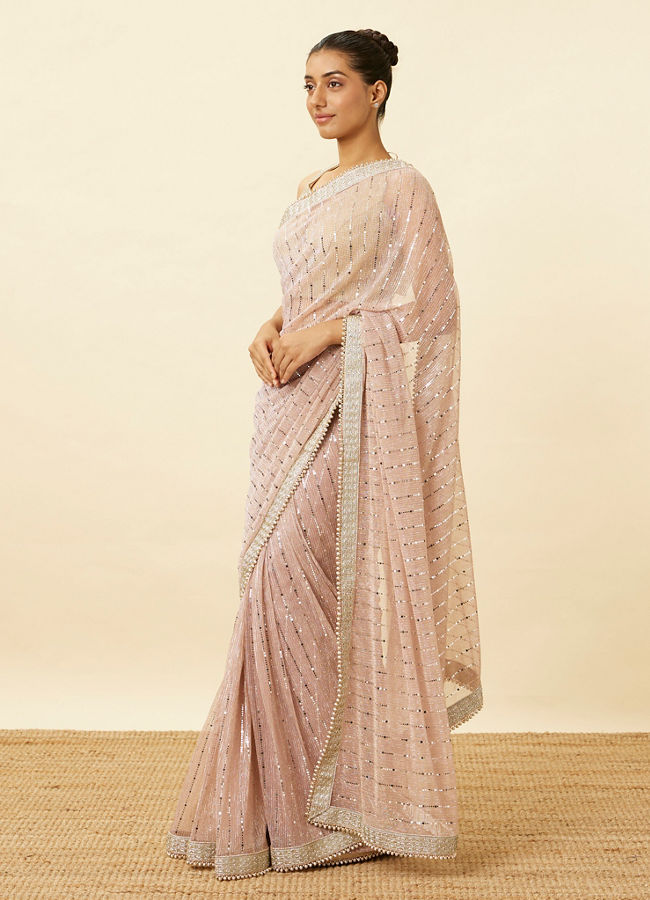 Lilac Saree with Mirror Work and Ornate Borders image number 3