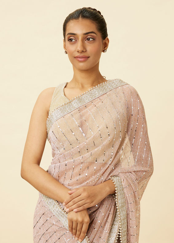 Mohey Women Lilac Saree with Mirror Work and Ornate Borders