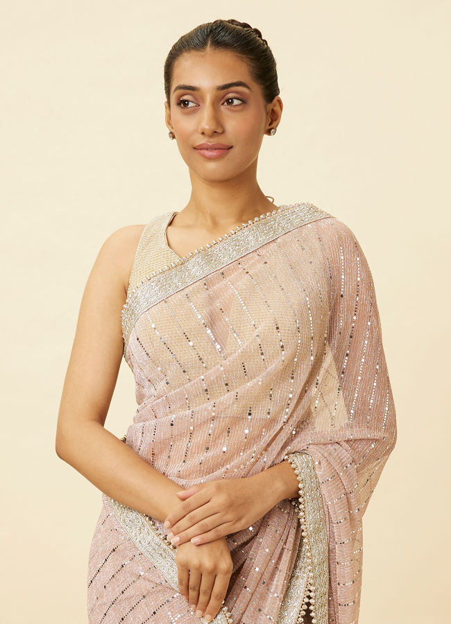 Lilac Saree with Mirror Work and Ornate Borders image number 1