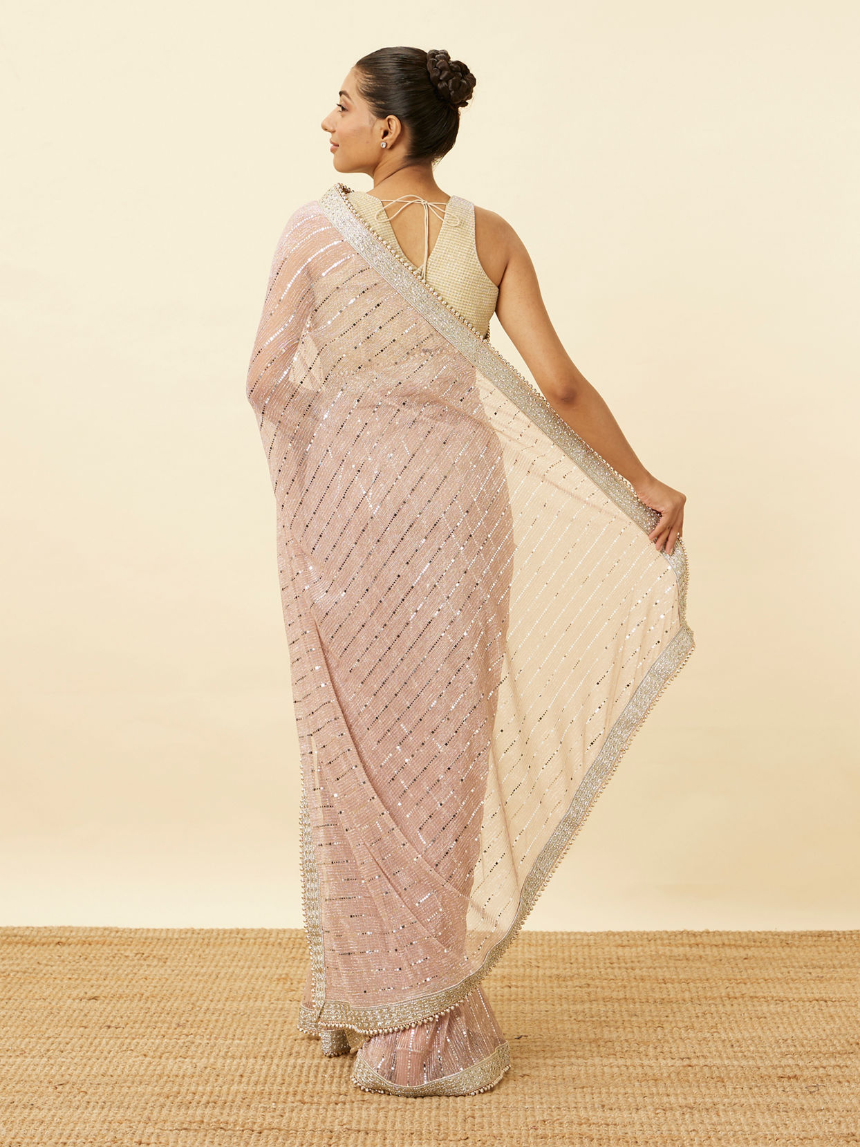 Lilac Saree with Mirror Work and Ornate Borders image number 2