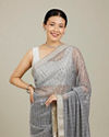 Mohey Women Light Grey Mirror Work Saree