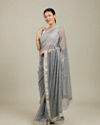 Mohey Women Light Grey Mirror Work Saree