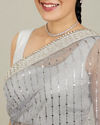 Mohey Women Light Grey Mirror Work Saree