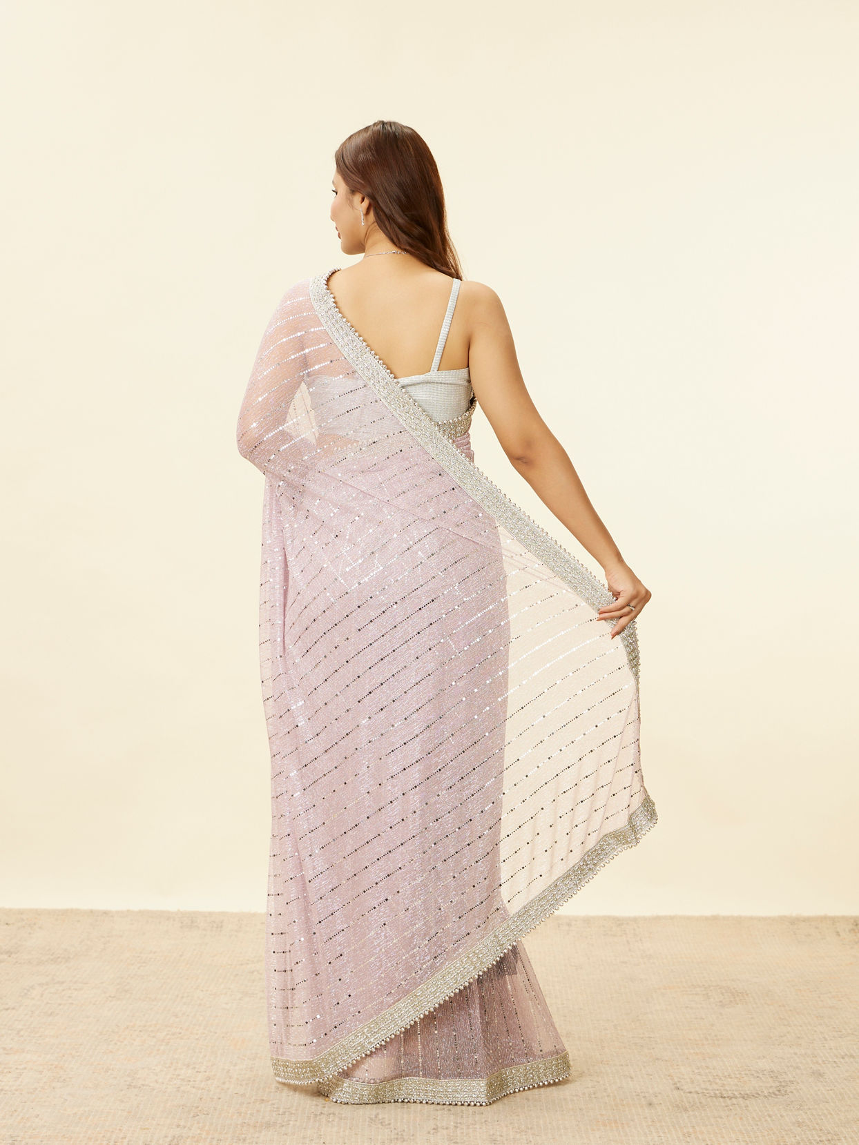 Mohey Women Carnation Pink Sequin Work Saree