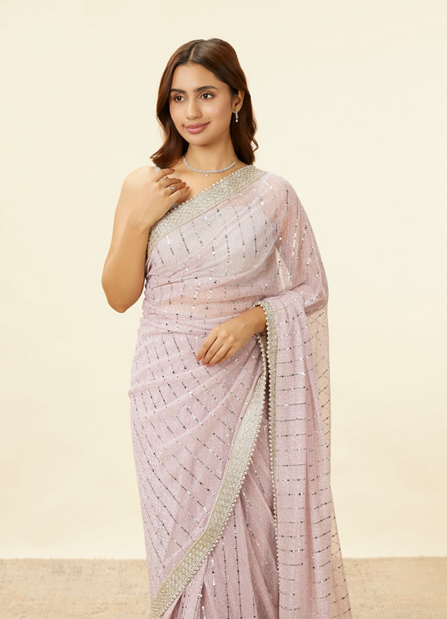 Mohey Women Carnation Pink Sequin Work Saree