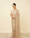 Mohey Women Ivory White Net Saree with Bel Booti Patterns