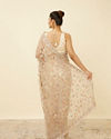 Mohey Women Ivory White Net Saree with Bel Booti Patterns