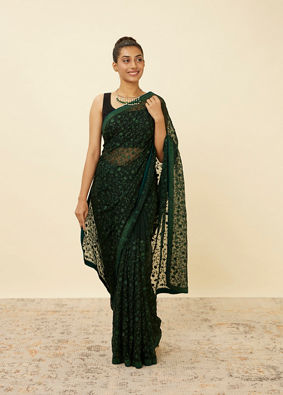 Mohey Women Bottle Green Patterned Saree with Embellished Borders image number 0