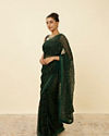 alt message - Mohey Women Bottle Green Patterned Saree with Embellished Borders image number 3