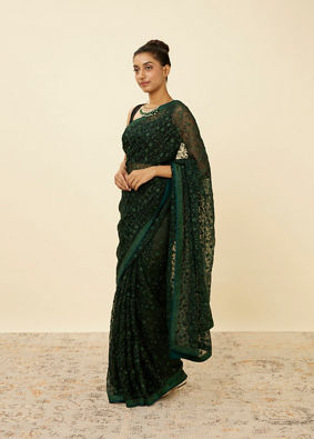 Mohey Women Bottle Green Patterned Saree with Embellished Borders image number 3