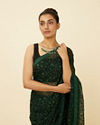 alt message - Mohey Women Bottle Green Patterned Saree with Embellished Borders image number 1