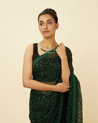 Mohey Women Bottle Green Patterned Saree with Embellished Borders