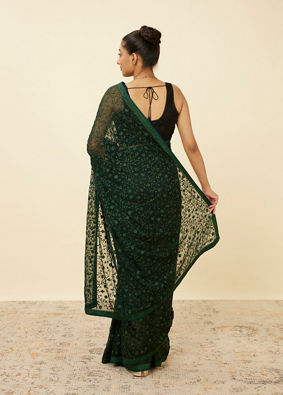 Mohey Women Bottle Green Patterned Saree with Embellished Borders image number 2