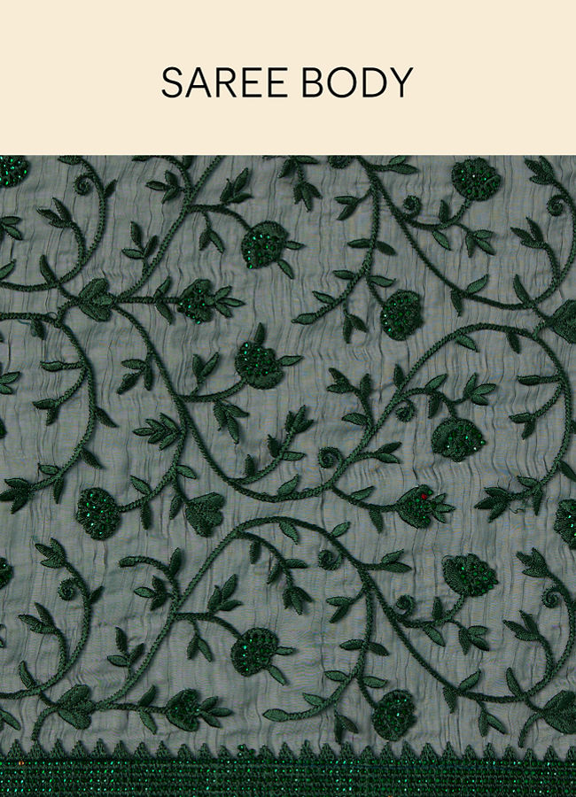 Mohey Women Bottle Green Patterned Saree with Embellished Borders