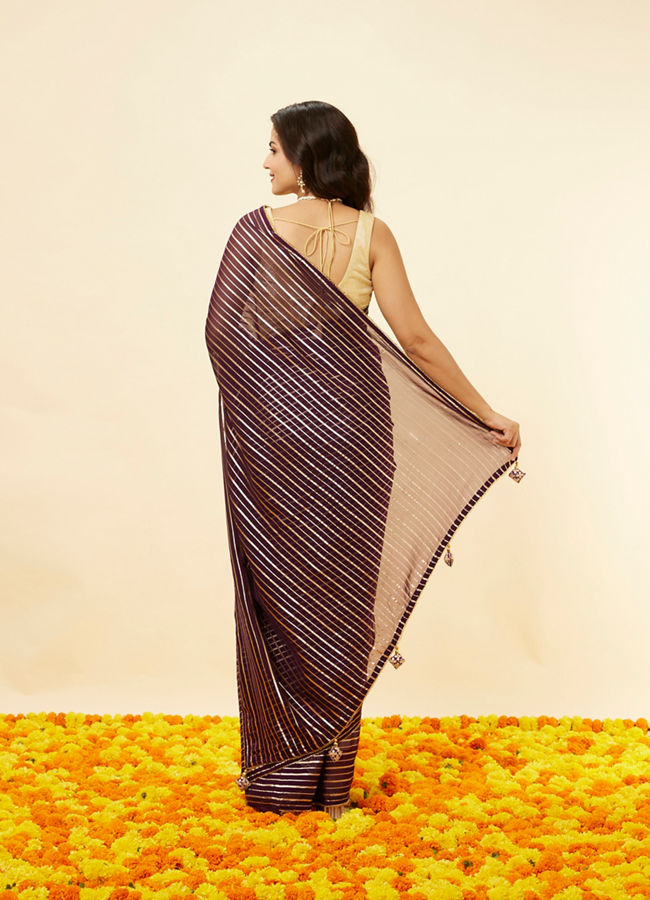 Mohey Women Jamun Purple Gota Patti Striped Saree