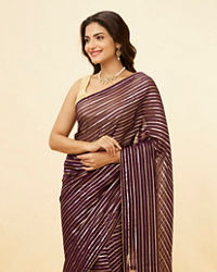 Mohey Women Jamun Purple Gota Patti Striped Saree