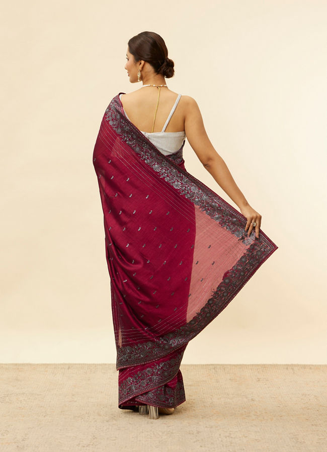 Wine Red Paisley and Floral Patterned Saree image number 2