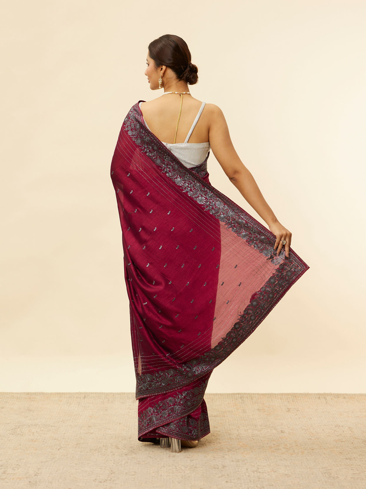 Wine Red Paisley and Floral Patterned Saree image number 2