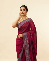 Mohey Women Wine Red Paisley and Floral Patterned Saree