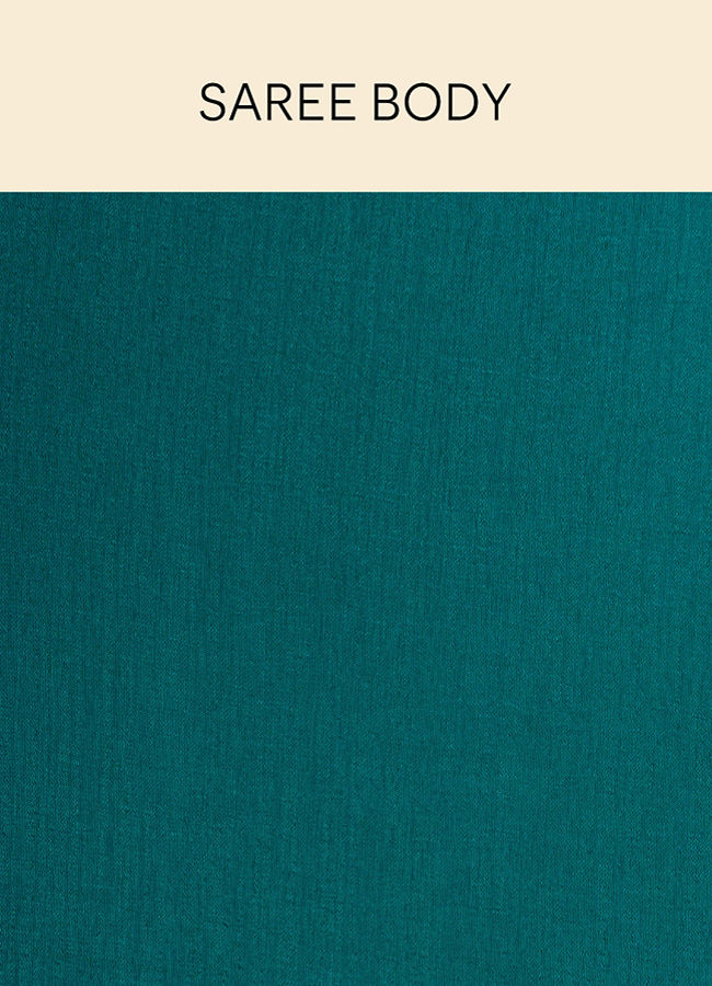 Mohey Women Teal Green Saree with Geometrical Patterned Borders