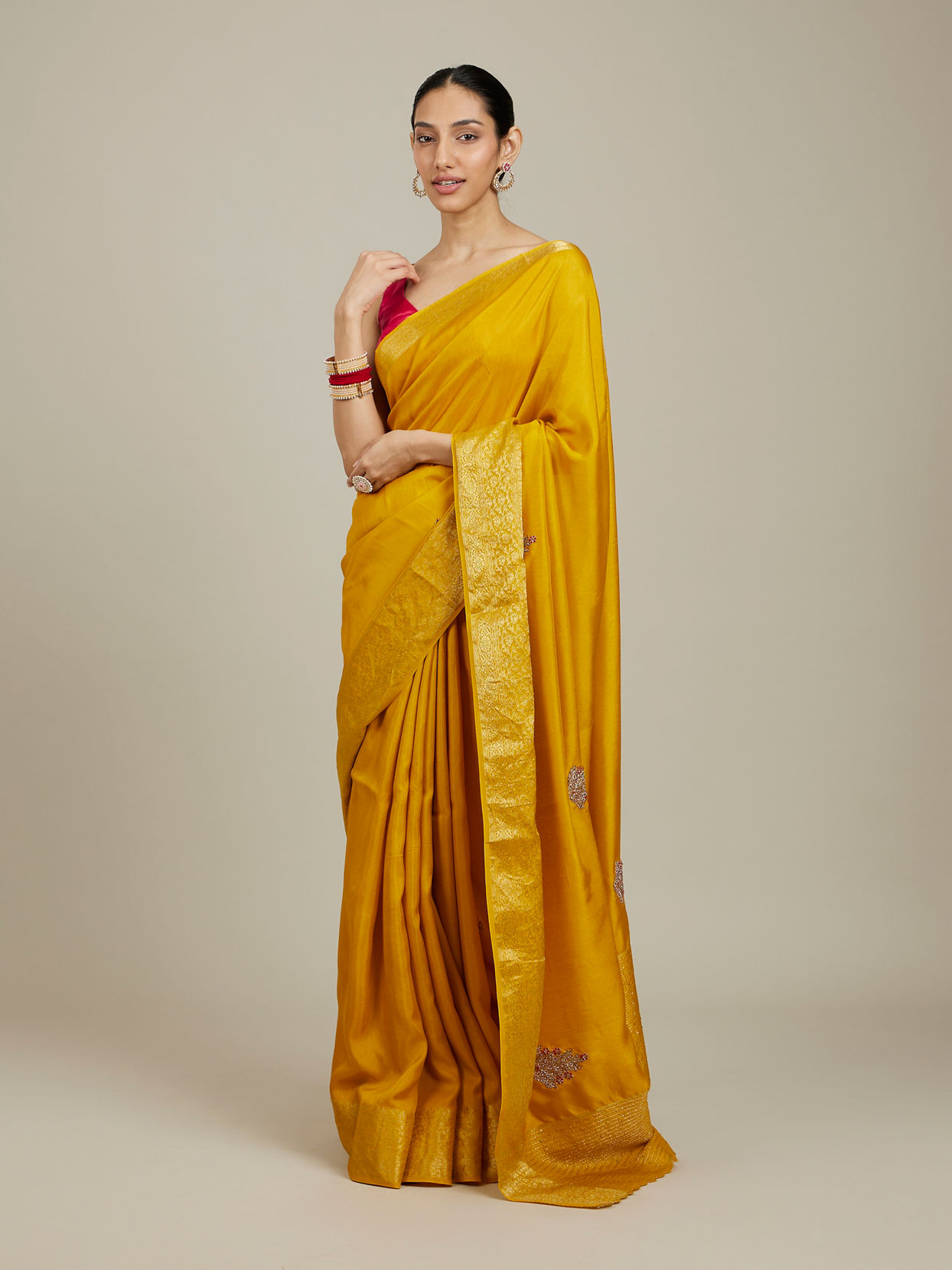 Mohey Women Mustard Yellow Elegance Saree image number 0