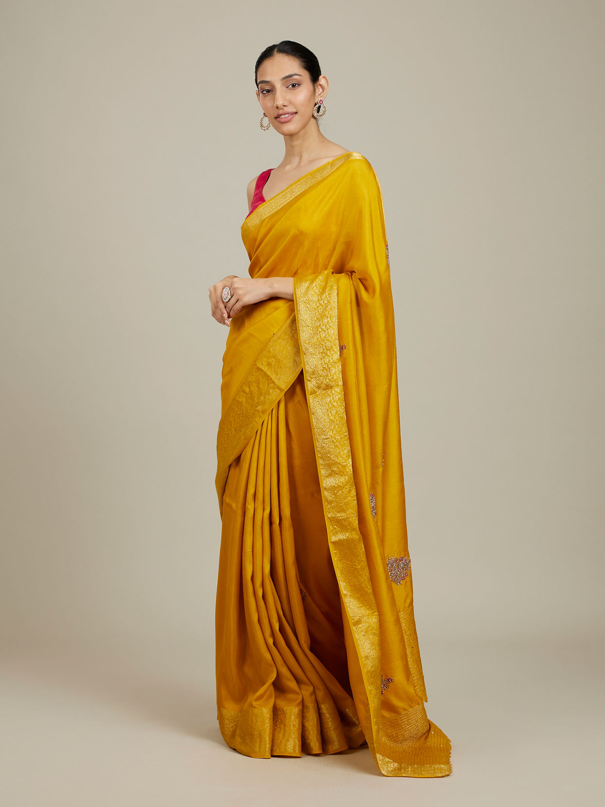 Mohey Women Mustard Yellow Elegance Saree image number 2