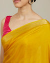 Mohey Women Mustard Yellow Buta Embroidered Saree with Scalloped Borders