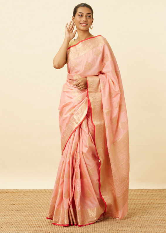 Mohey Women Rose Shadow Pink Saree with Fern Patterns
