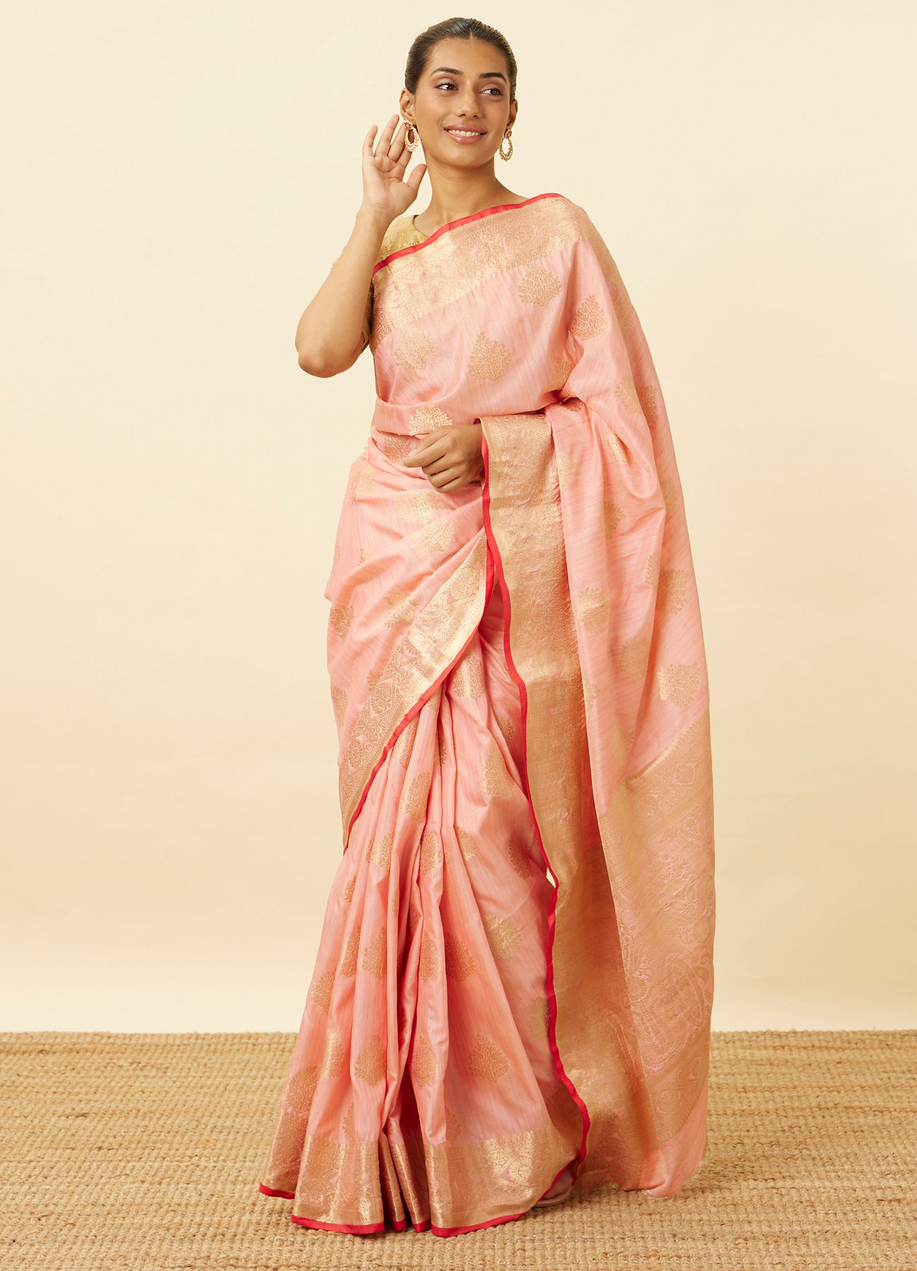 Mohey Women Rose Shadow Pink Saree with Fern Patterns