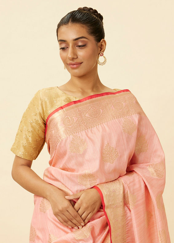 Mohey Women Rose Shadow Pink Saree with Fern Patterns