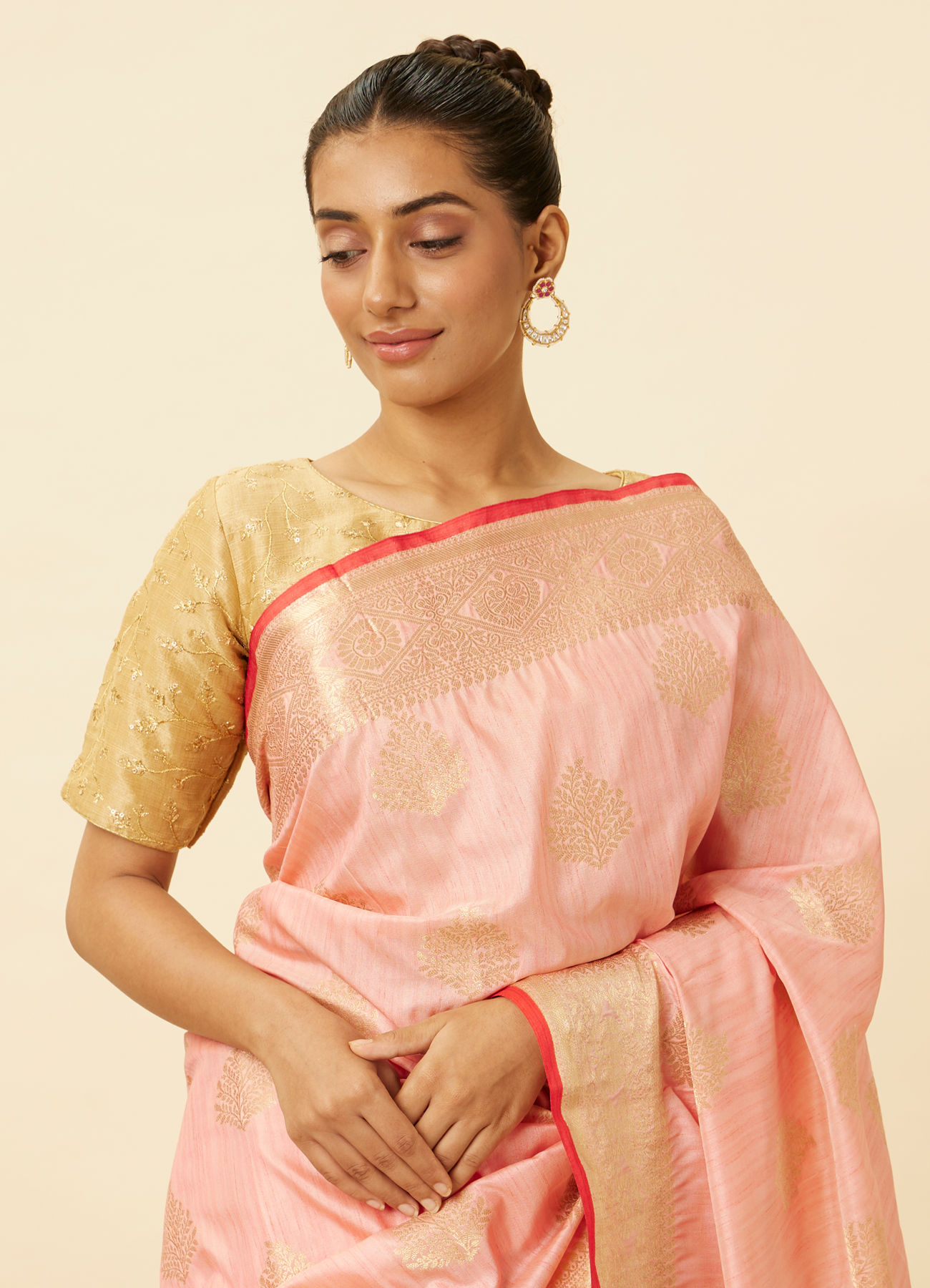 Mohey Women Rose Shadow Pink Saree with Fern Patterns