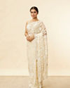 Mohey Women Ivory Cream Bel Buti Patterned Mirror and Stone Work Saree
