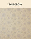 Mohey Women Ivory Cream Bel Buti Patterned Mirror and Stone Work Saree