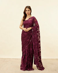 Mohey Women Wine Red Floral Embroidered Saree