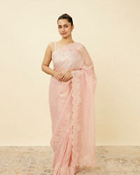 Mohey Women Veiled Rose Pink Saree with Floral Patterns