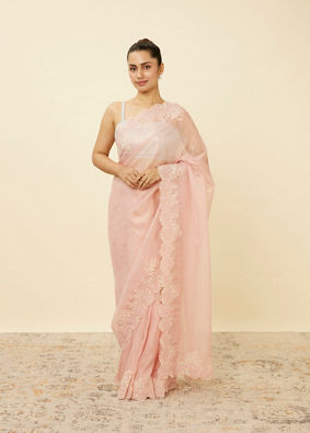 Veiled Rose Pink Saree with Floral Patterns image number 0