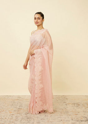 Veiled Rose Pink Saree with Floral Patterns image number 3