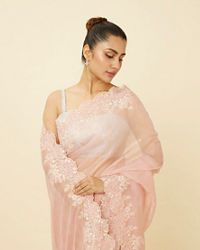 Mohey Women Veiled Rose Pink Saree with Floral Patterns