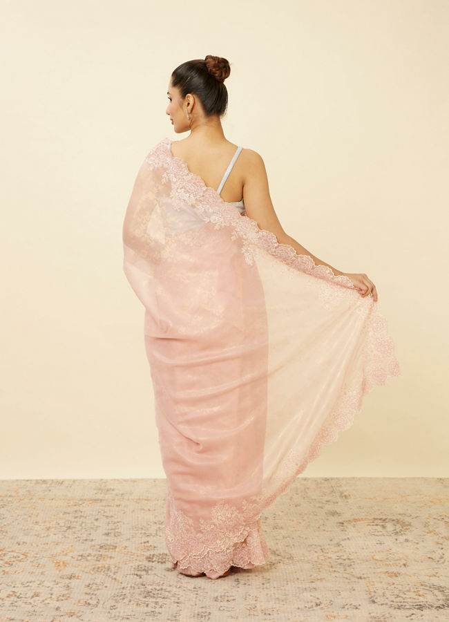 Mohey Women Veiled Rose Pink Saree with Floral Patterns