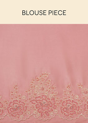Veiled Rose Pink Saree with Floral Patterns image number 5