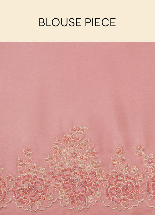 Mohey Women Veiled Rose Pink Saree with Floral Patterns