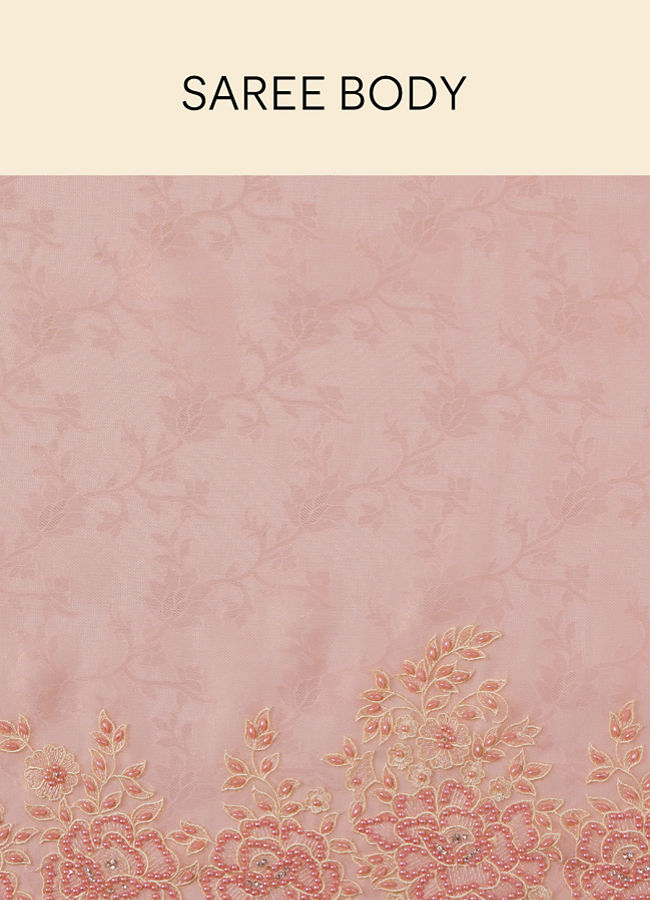 Mohey Women Veiled Rose Pink Saree with Floral Patterns