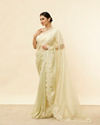 Mohey Women Pista Green Floral Moti Work Saree