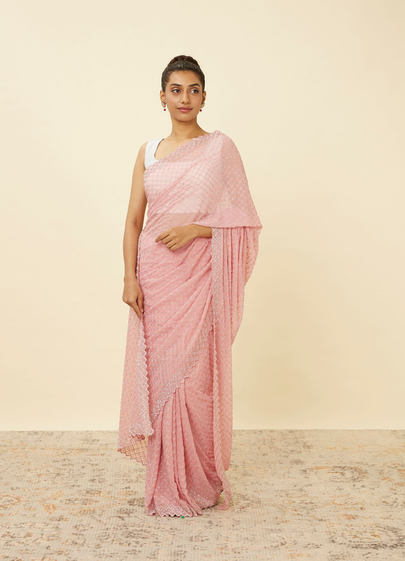 Mohey Women Rose Shadow Pink Saree with Embroidered Patterns