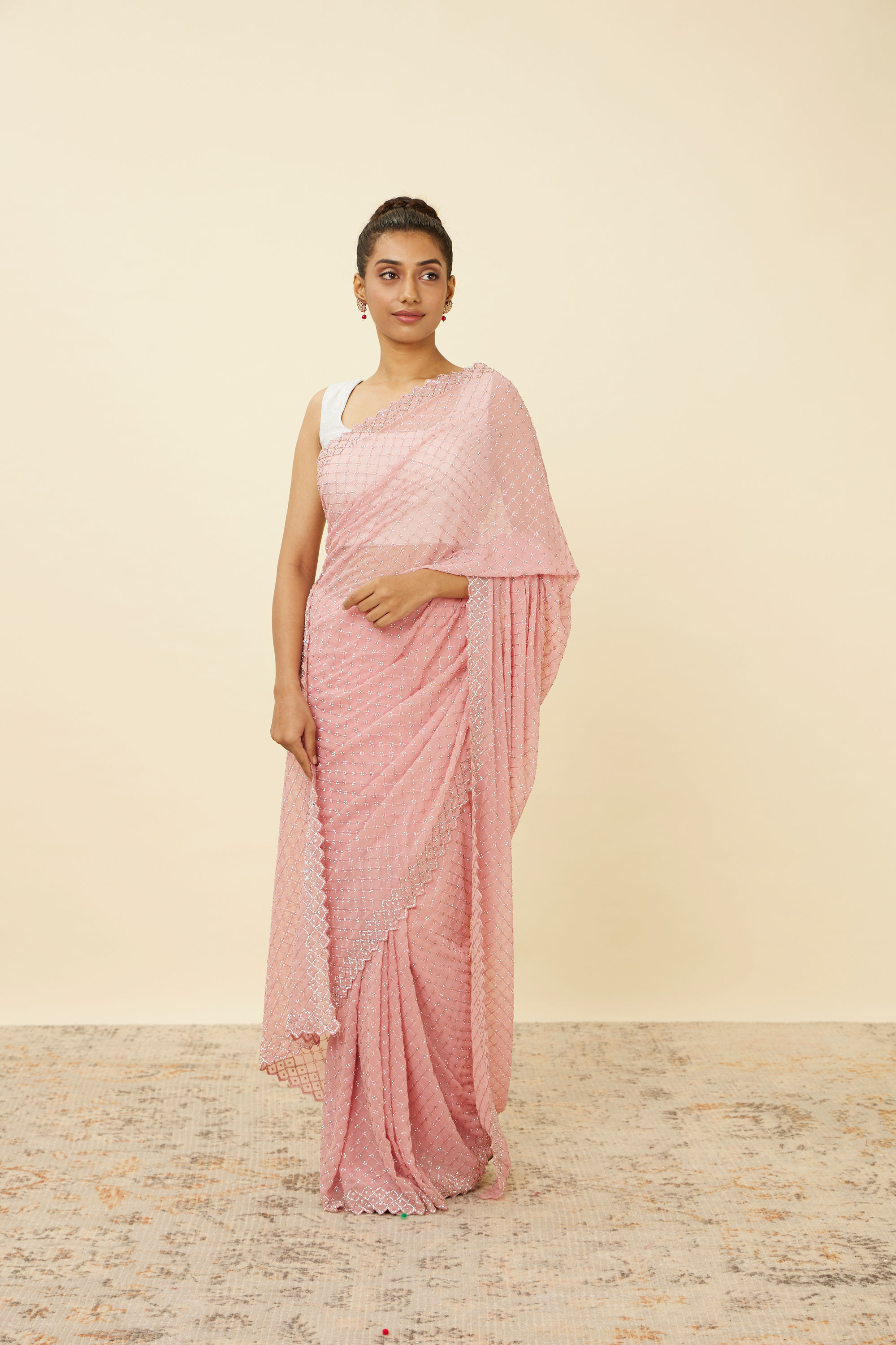 Mohey Women Rose Shadow Pink Saree with Embroidered Patterns