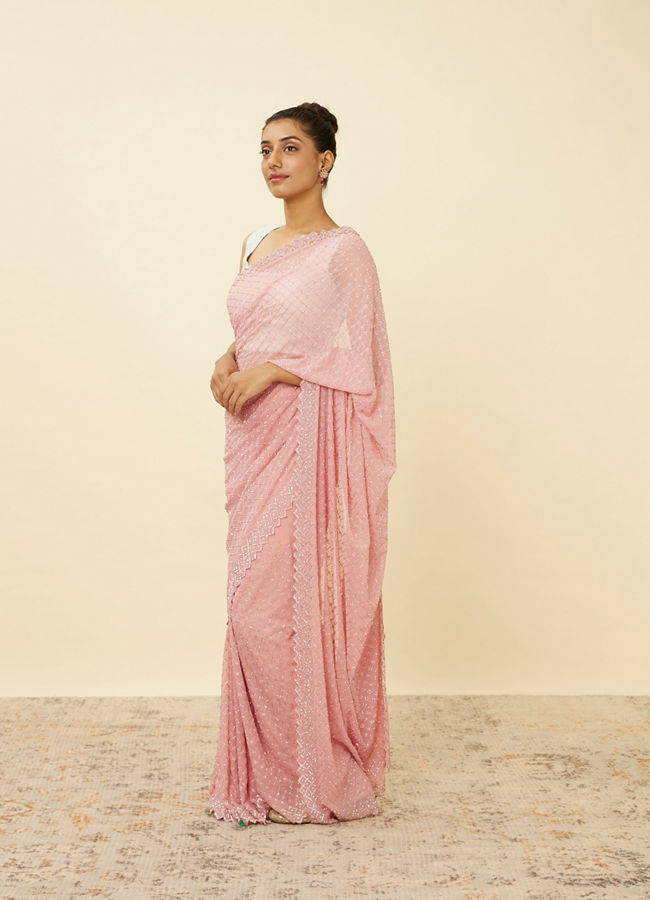 Rose Shadow Pink Saree with Embroidered Patterns image number 3