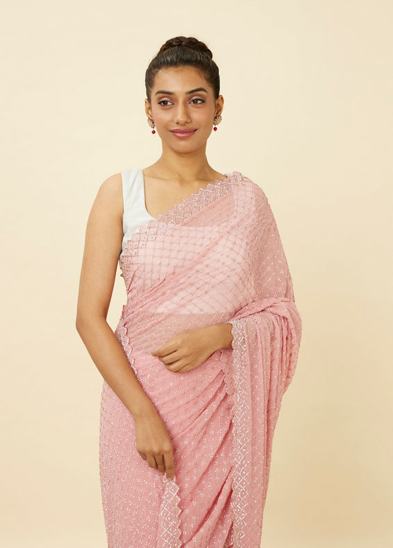 Mohey Women Rose Shadow Pink Saree with Embroidered Patterns