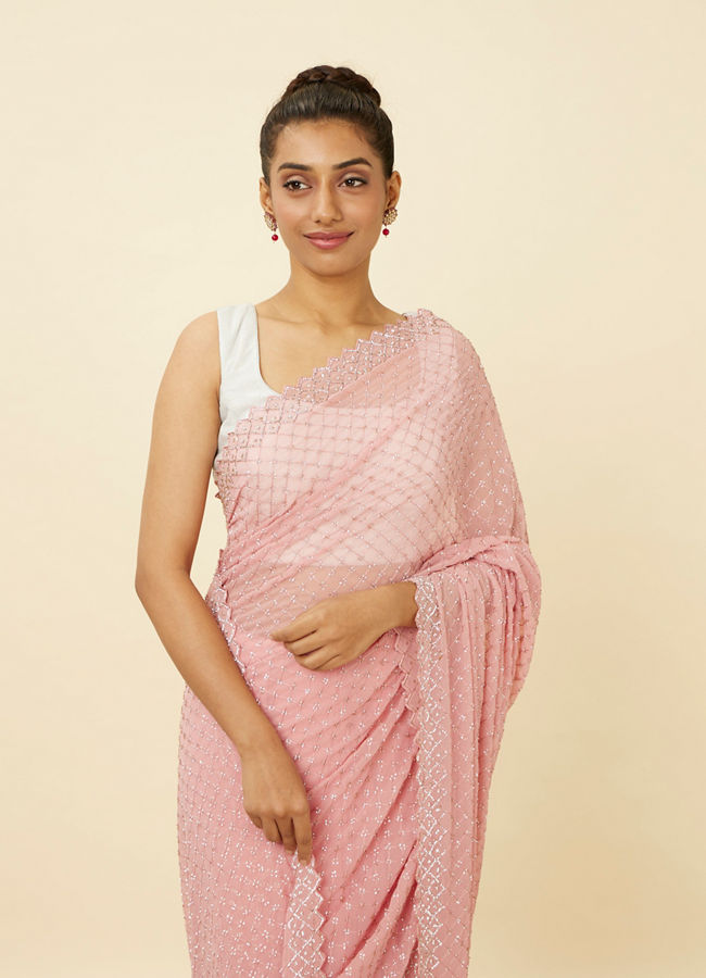 Rose Shadow Pink Saree with Embroidered Patterns image number 1