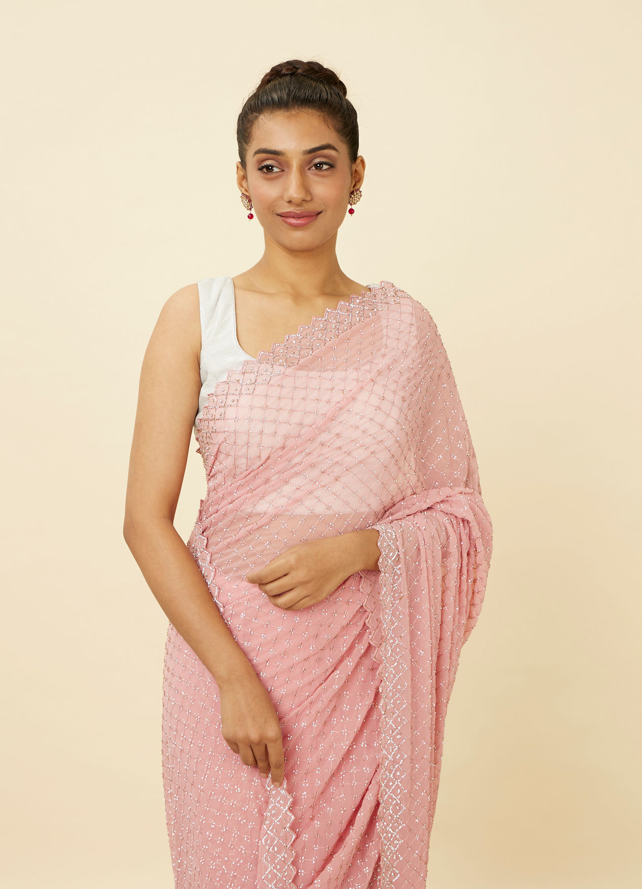 Mohey Women Rose Shadow Pink Saree with Embroidered Patterns